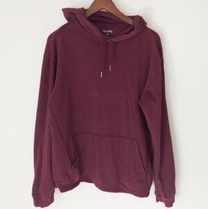True Classic Waffle Knit Hoodie Large Maroon Unisex